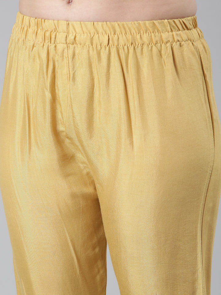 Neerus Yellow Regular Straight Floral Kurta And  Trousers With Dupatta