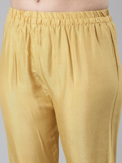 Neerus Yellow Regular Straight Floral Kurta And  Trousers With Dupatta
