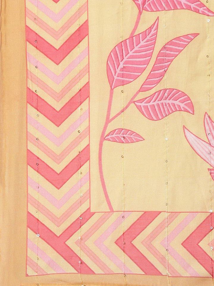 Neerus Yellow Regular Straight Floral Kurta And  Trousers With Dupatta