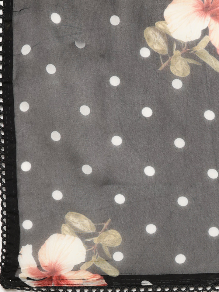 Neerus Black Printed Floral Straight Suit Set - detail view 3