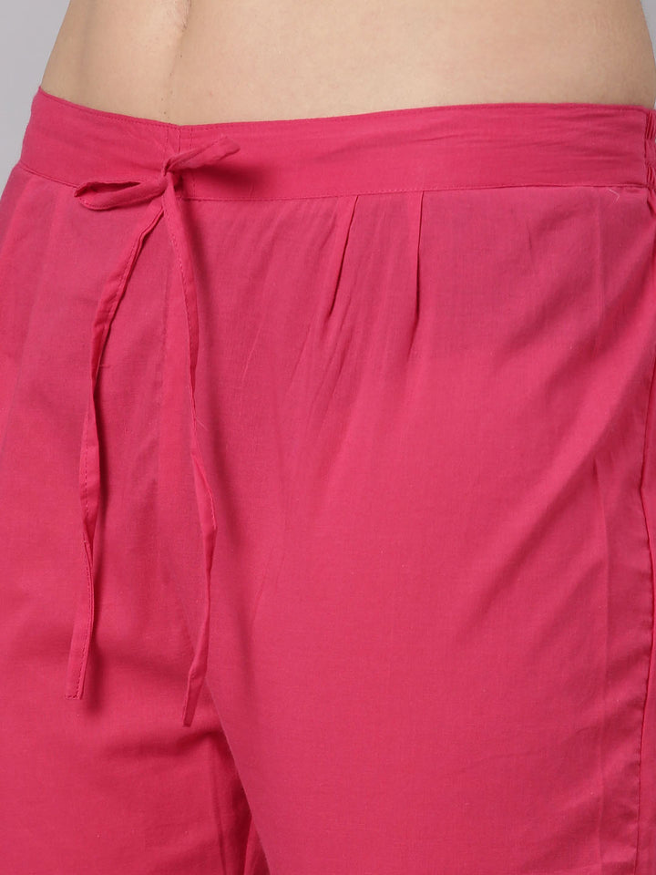 Neerus Pink printed striped suit set straight kurta with trouser and dupatta - detail view 2