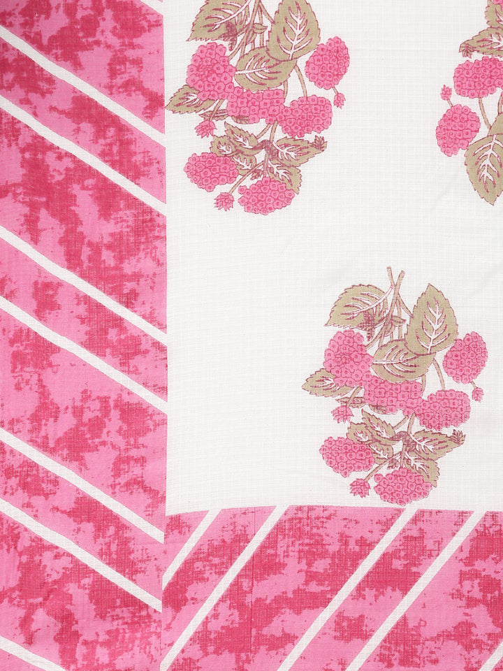 Neerus Pink printed striped suit set straight kurta with trouser and dupatta - detail view 3