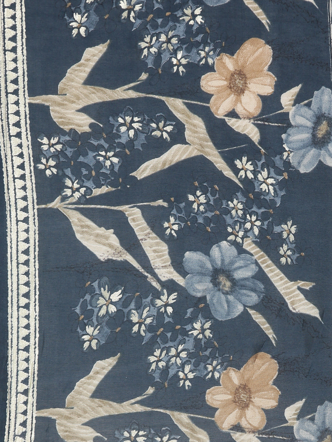 Neerus Blue printed floral suit set straight kurta with trouser and dupatta - detail view 3