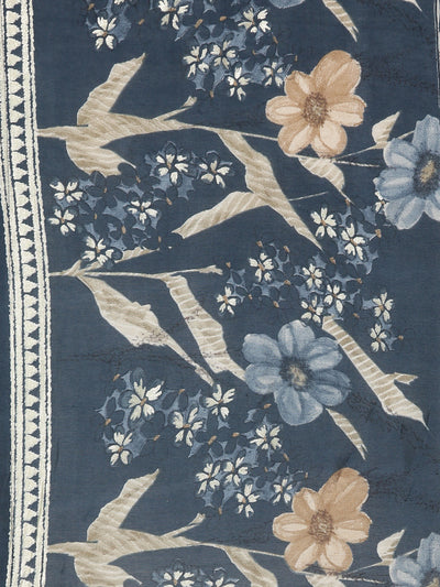 Neerus Blue Regular Straight Floral Kurta And  Trousers With Dupatta