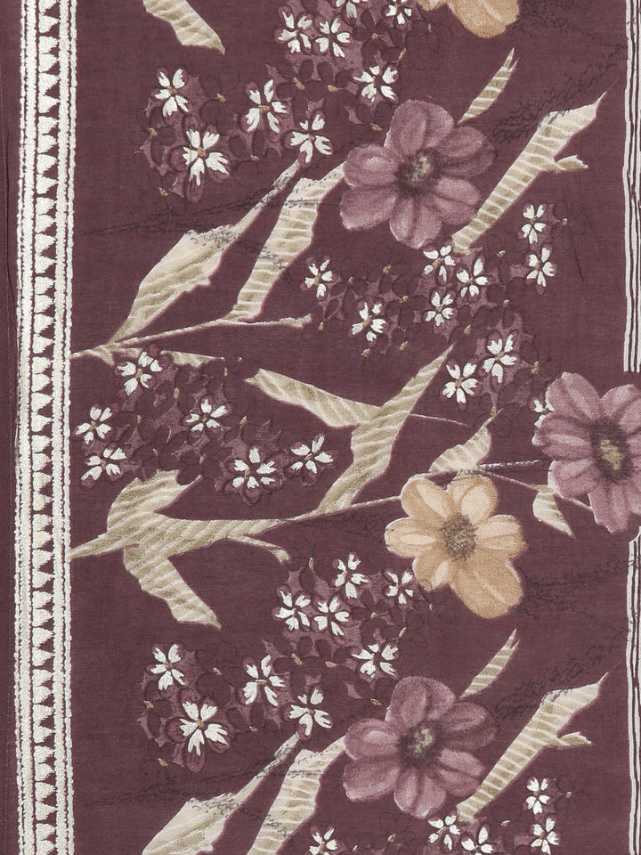 Neerus Purple floral printed straight suit set - detail view 5