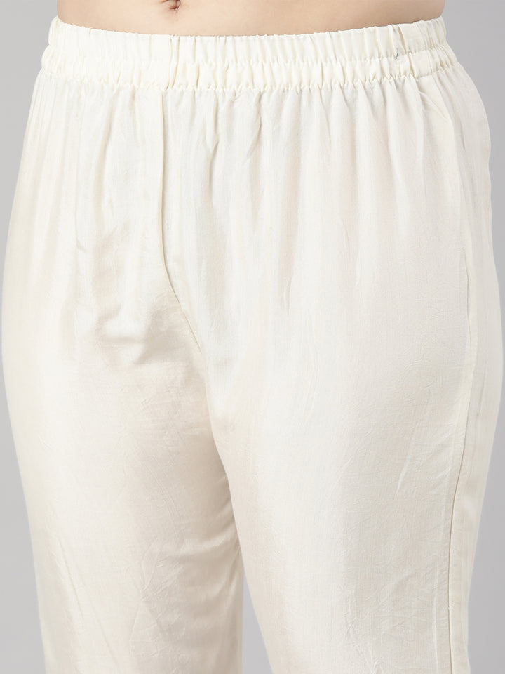 Neerus White printed floral suit set straight kurta with trouser and dupatta - detail view 2