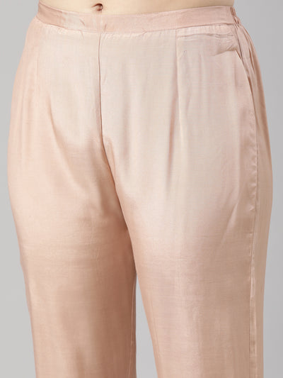 Neerus Peach Regular Straight Floral Kurta And  Trousers With Dupatta