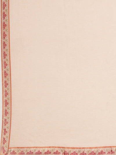 Neerus Peach Regular Straight Floral Kurta And  Trousers With Dupatta