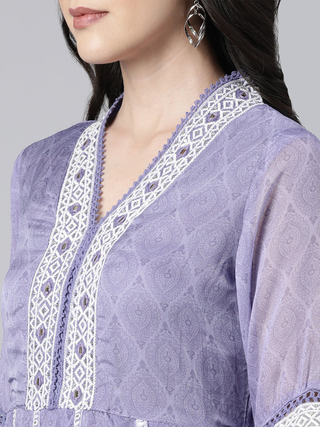 Neerus Blue printed floral straight suit set - detail view 4