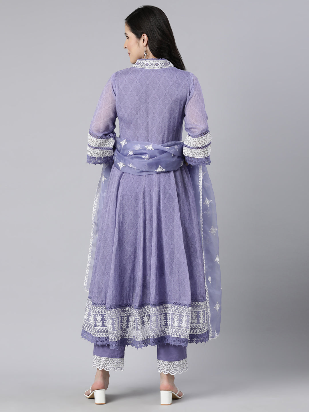 Neerus Blue printed floral straight suit set - side view