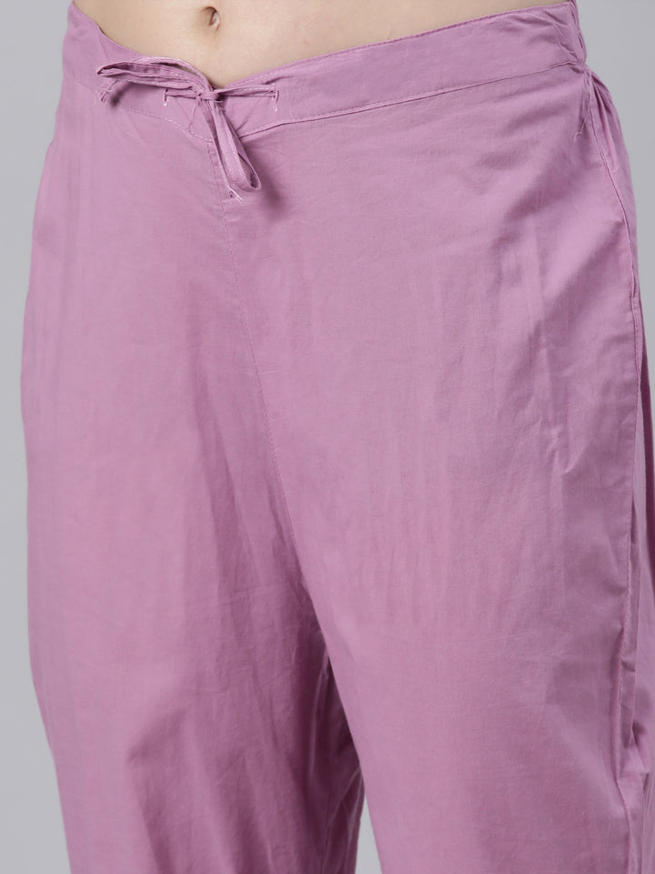 Neerus Lavender Regular Straight Floral Kurta And Trousers With Dupatta