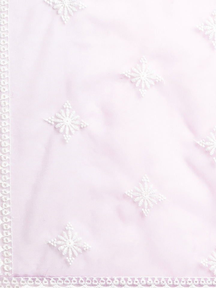 Neerus Lavender Regular Straight Floral Kurta And Trousers With Dupatta