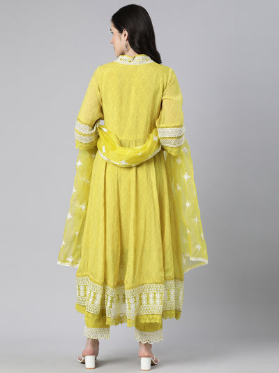 Neerus Green Regular Straight Floral Kurta And  Trousers With Dupatta
