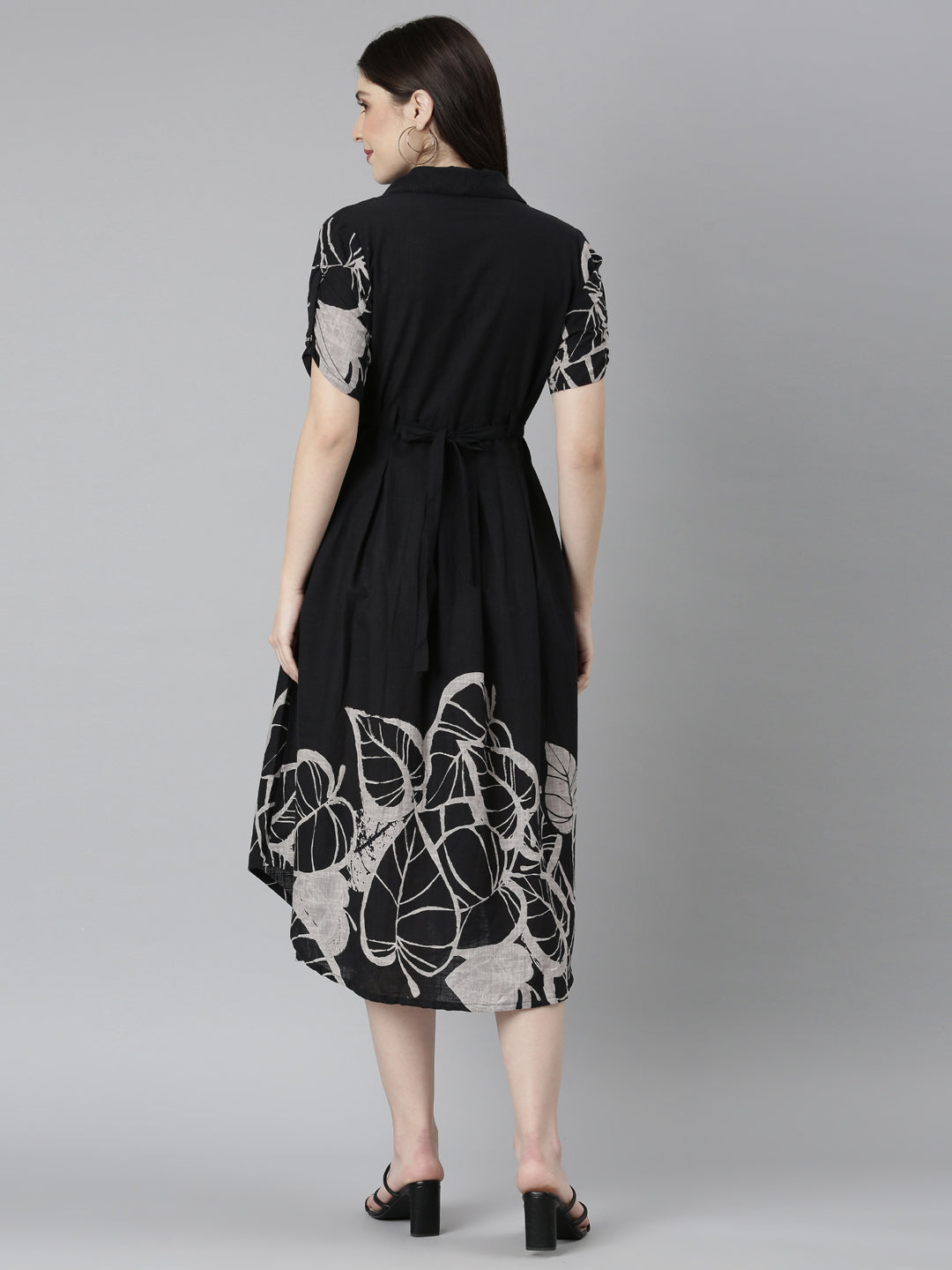 Neerus Black printed straight kurti ethnic wear - side view