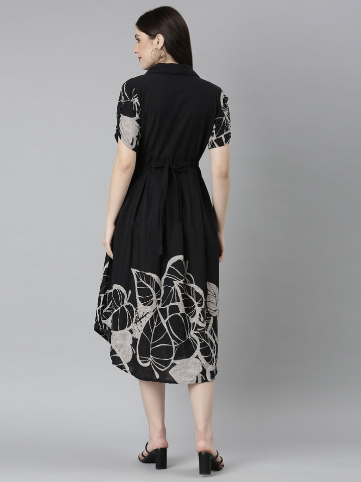 Neerus Black printed straight kurti ethnic wear - side view