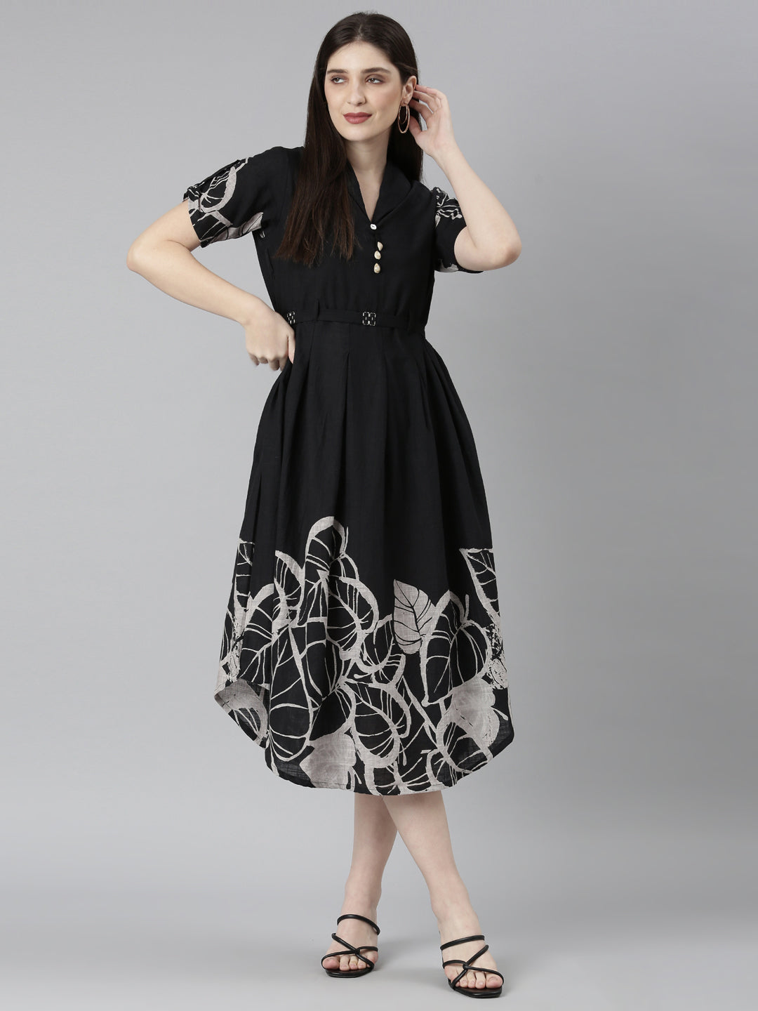 Neerus Black printed straight kurti ethnic wear - detail view 2