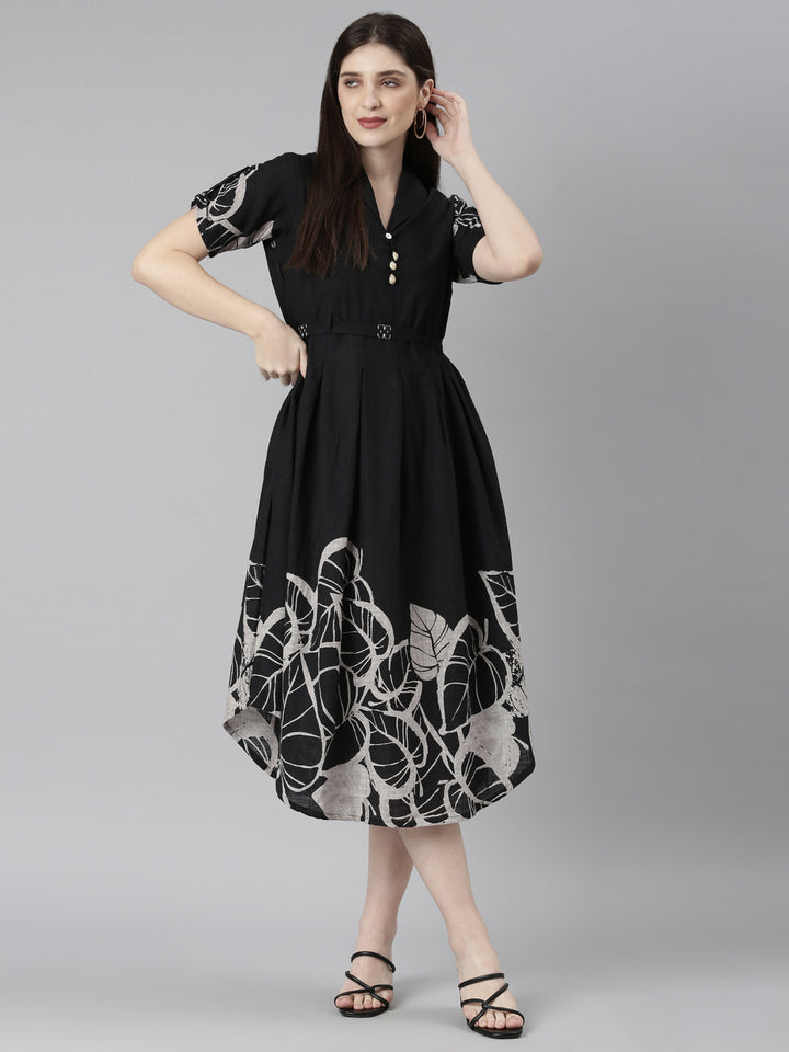 Neerus Black printed straight kurti ethnic wear - detail view 2