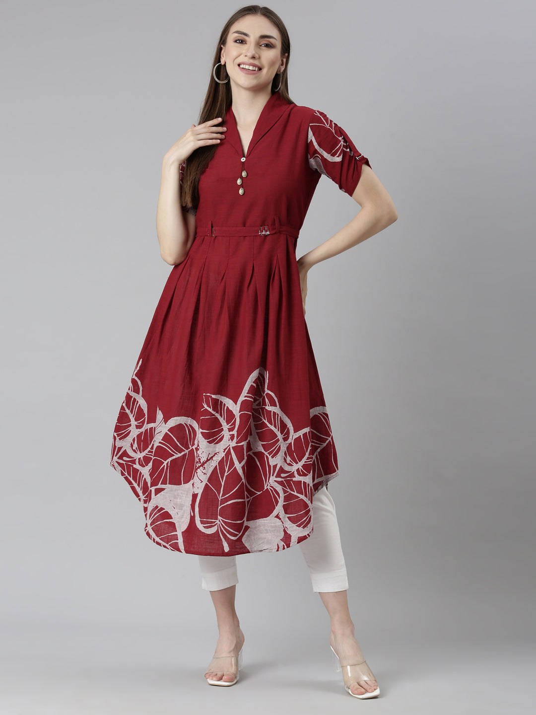 Neerus Maroon printed straight kurti - detail view 2