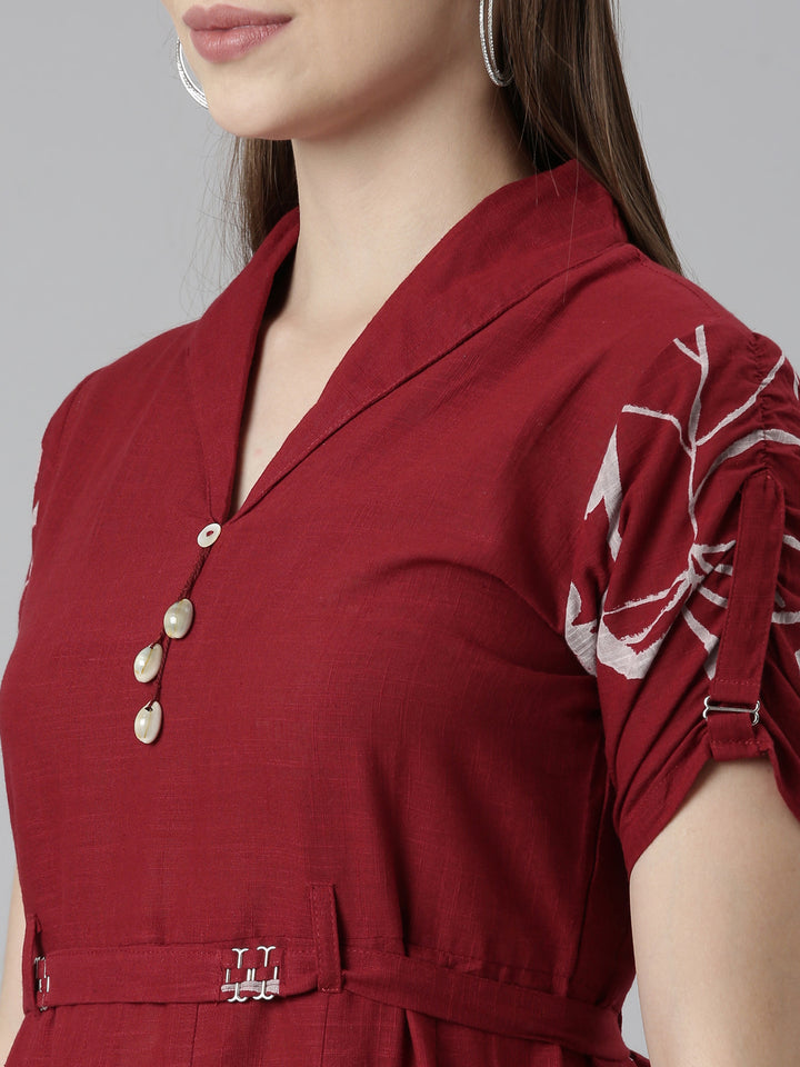 Neerus Maroon printed straight kurti - detail view 1