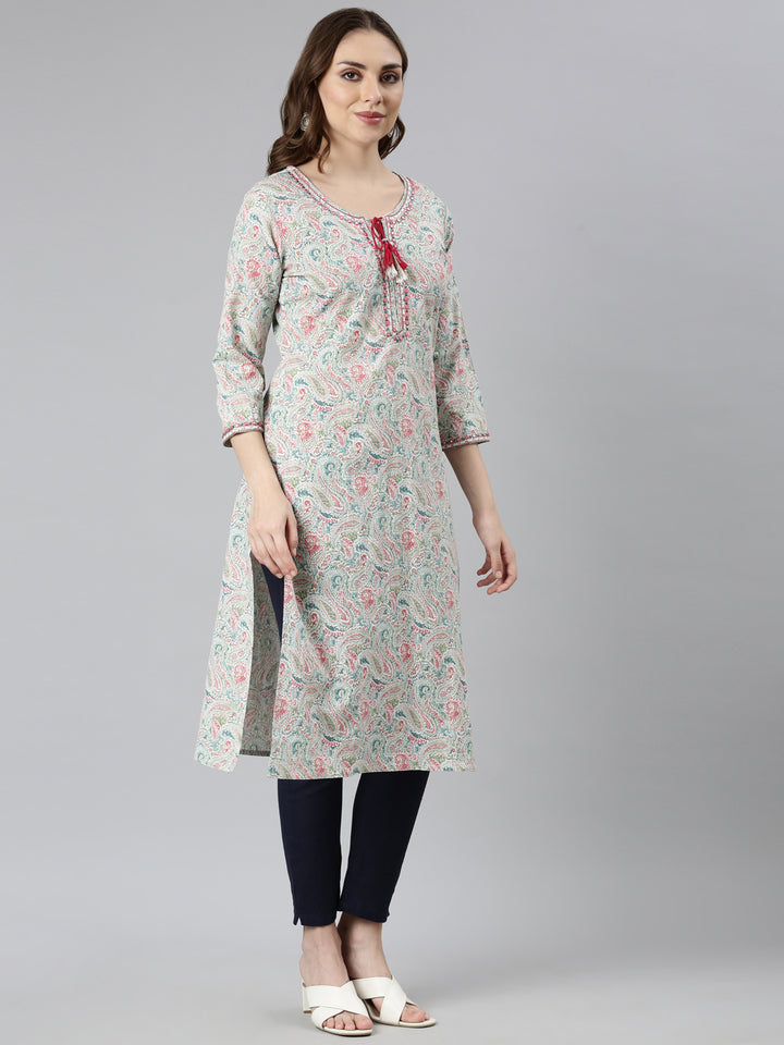 Neerus Blue Regular Straight Woven Design Kurtas