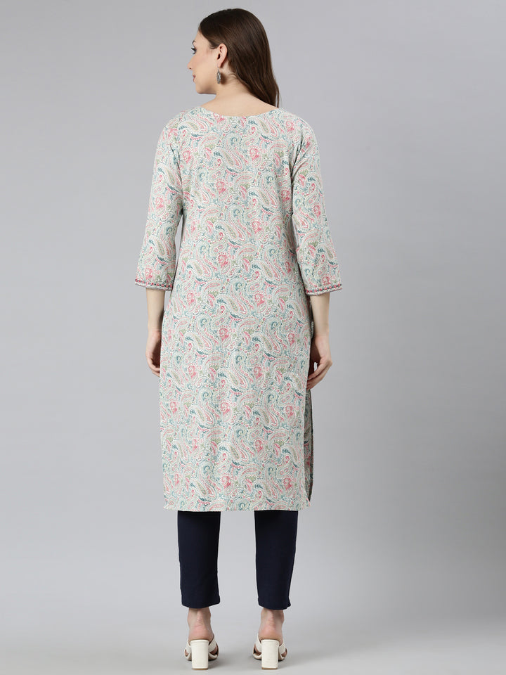 Neerus Blue Regular Straight Woven Design Kurtas