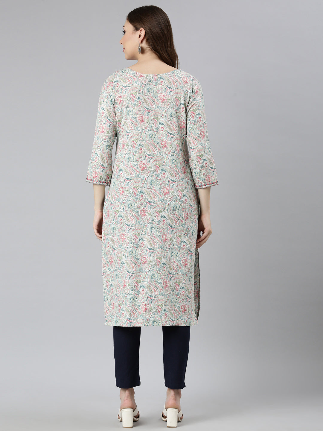 Neerus Blue Regular Straight Woven Design Kurtas