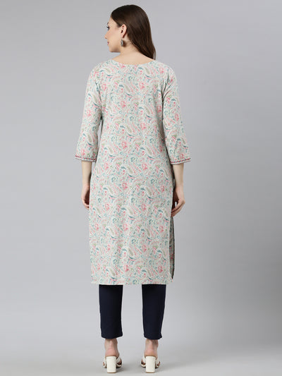 Neerus Blue Regular Straight Woven Design Kurtas