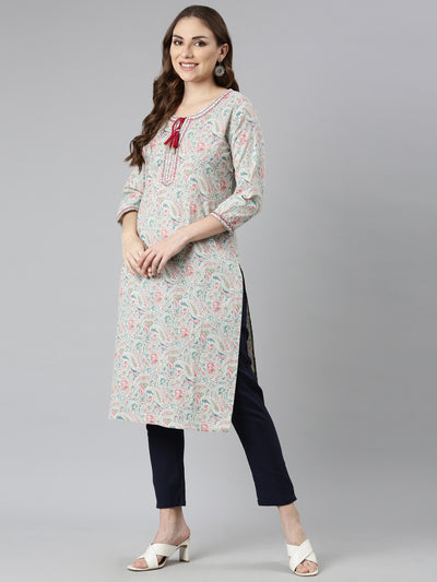 Neerus Blue Regular Straight Woven Design Kurtas