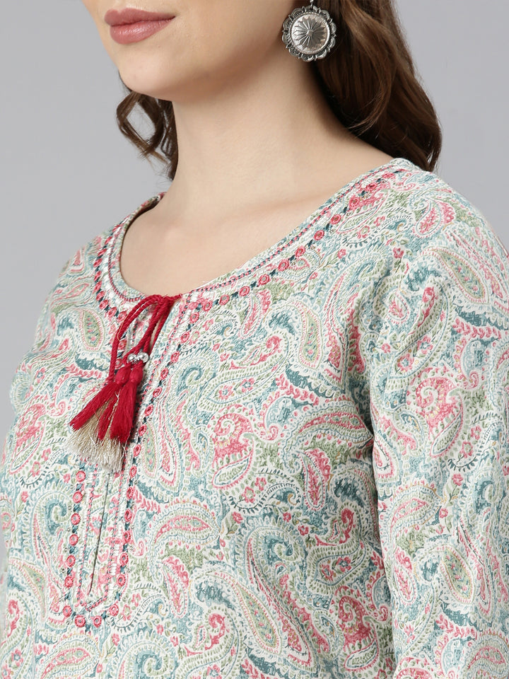 Neerus Blue Regular Straight Woven Design Kurtas