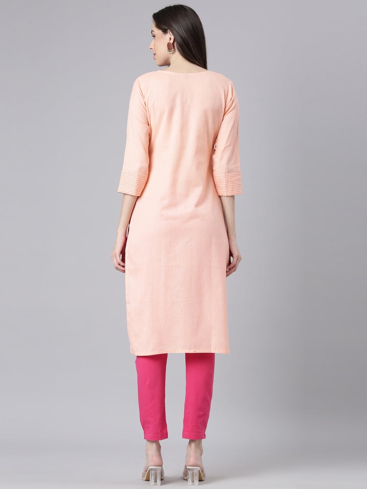 Neerus Orange Casual Floral Straight Kurtas