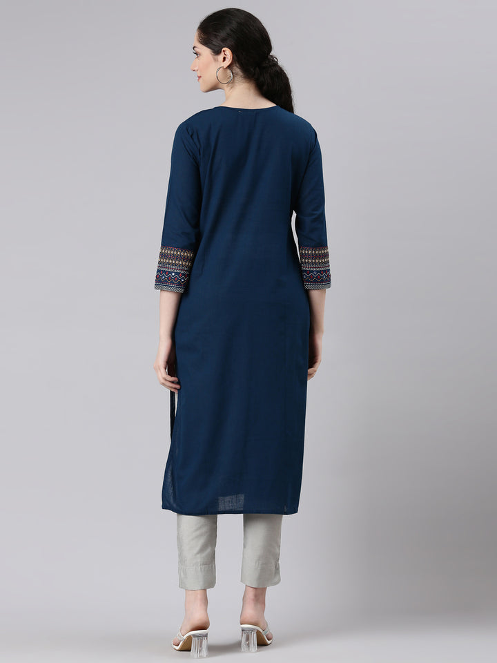 Neerus Blue Straight Casual Panelled Kurtas