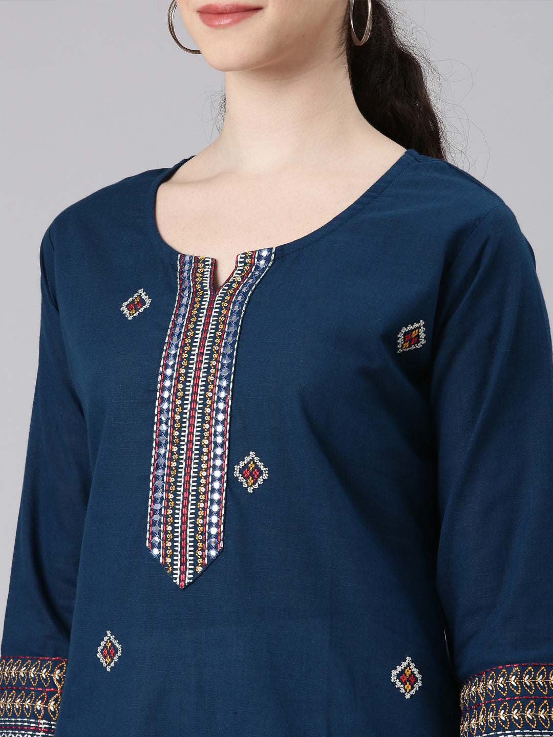 Neerus Blue Straight Casual Panelled Kurtas