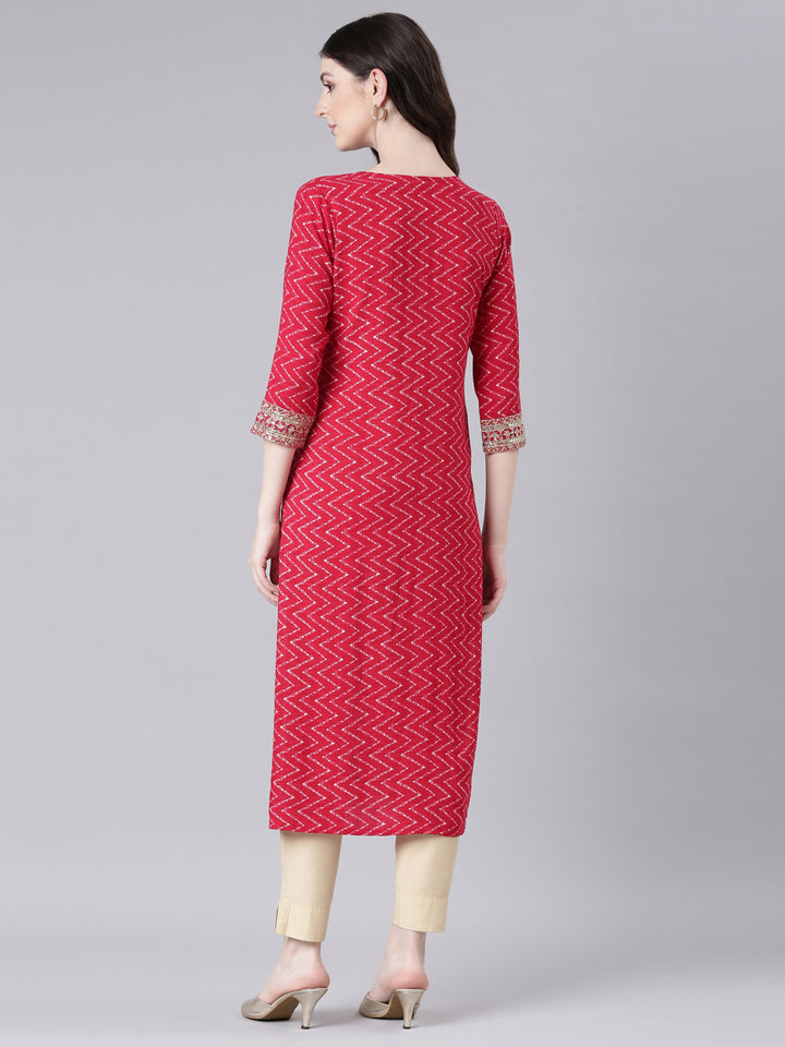 Neerus Magenta Casual Chevron Straight Kurtas