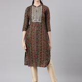 Neerus Olive Straight Casual Ethnic Motifs Kurtas