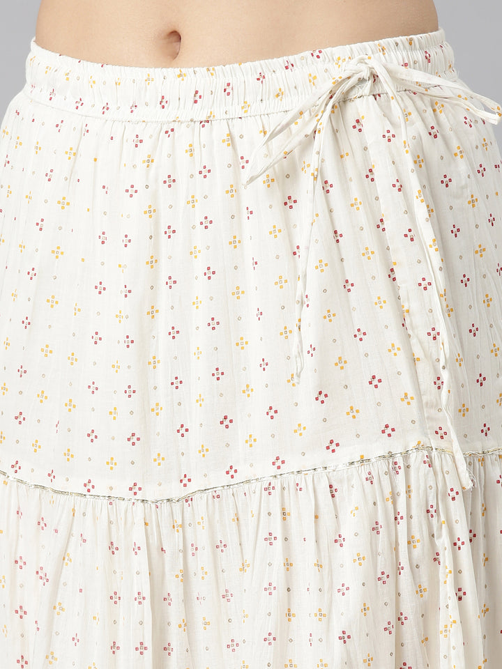 Neerus Black printed straight kurta set with skirt and dupatta - detail view 3