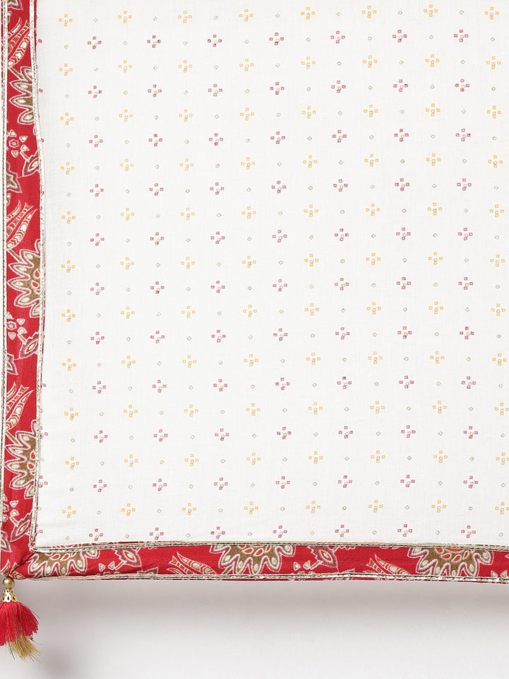 Neerus Red printed straight kurta set with dupatta - detail view 4