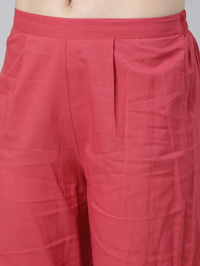 Neerus Pink Regular Straight Striped Kurta And  Trousers With Dupatta