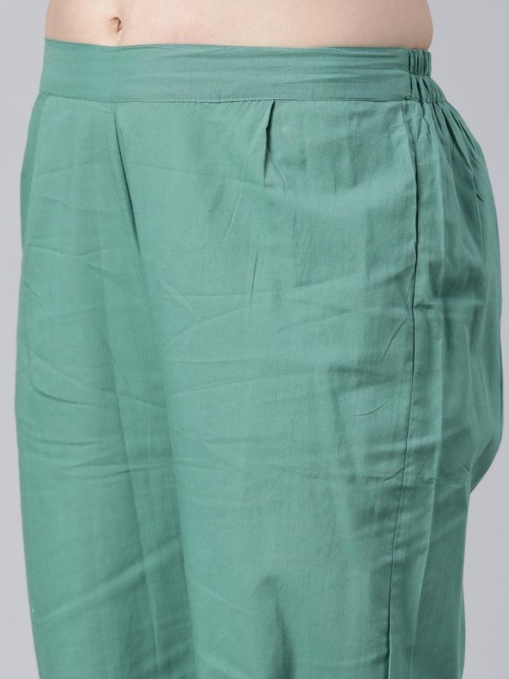 Neerus Green printed striped straight suit set - detail view 3
