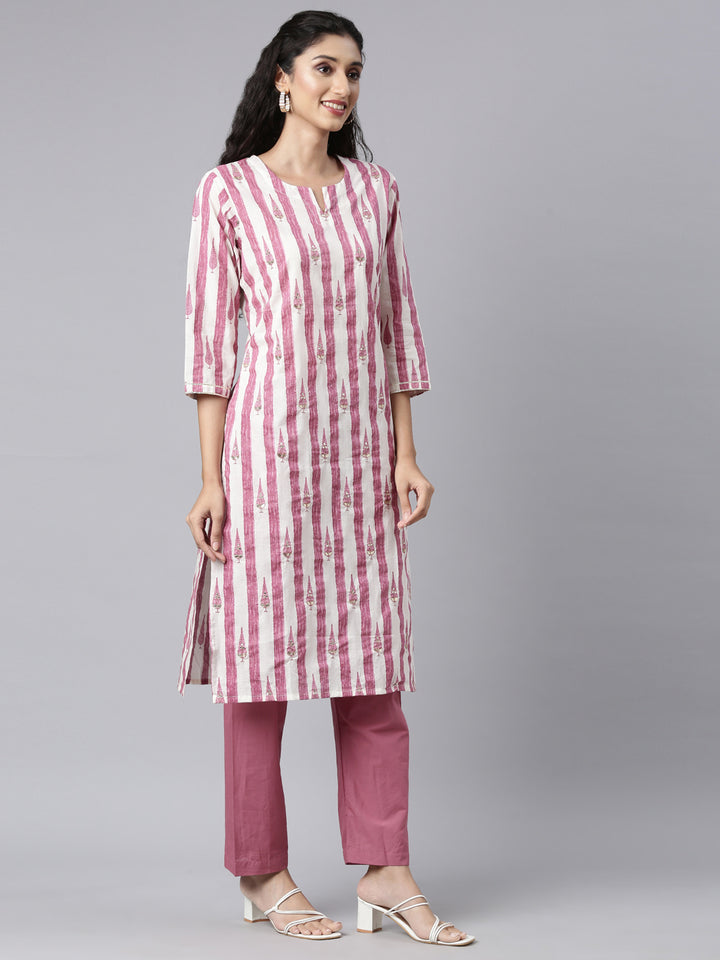 Neerus Purple panelled straight suit set - back view