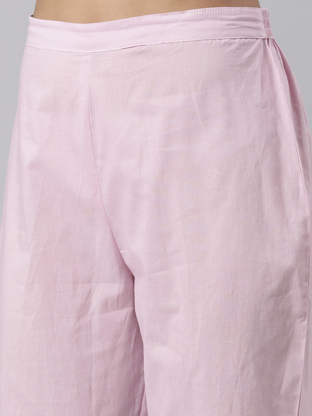 Neerus Pink straight suit set panelled yoke kurta with trouser and dupatta - detail view 4