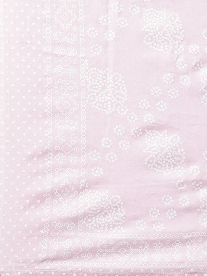 Neerus Pink straight suit set panelled yoke kurta with trouser and dupatta - detail view 5