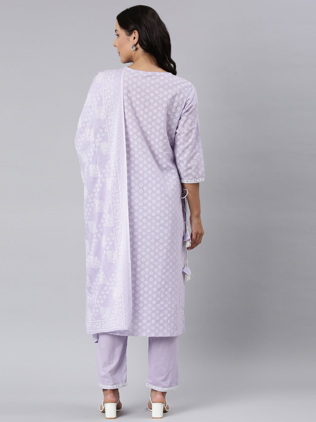 Neerus Purple georgette panelled straight suit set - detail view 1