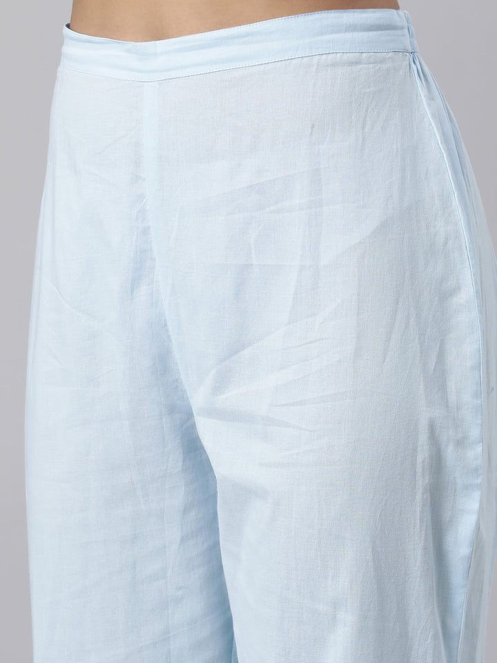 Neerus Blue panelled straight kurta suit set with dupatta - detail view 4