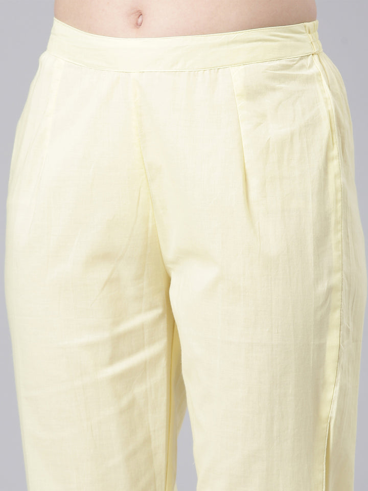 Neerus Yellow Solid Straight Kurta and Trousers With Dupatta