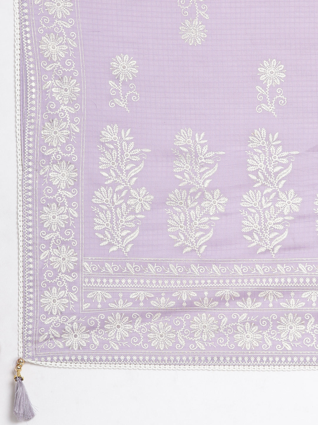 Neerus Lavender Embroidered Straight Kurta and Trousers With Dupatta
