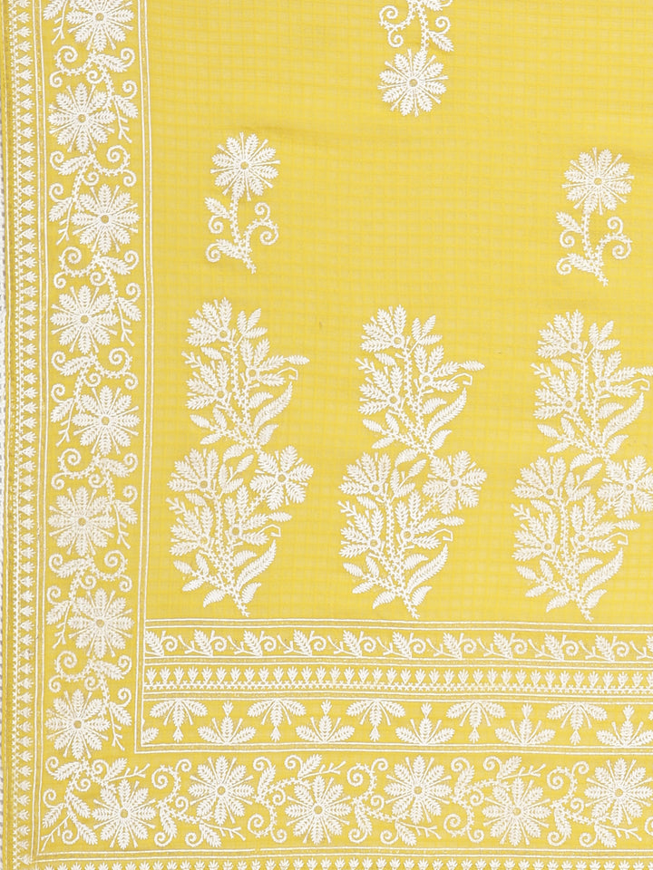 Neerus Mustard Embroidered Straight Kurta and Trousers With Dupatta