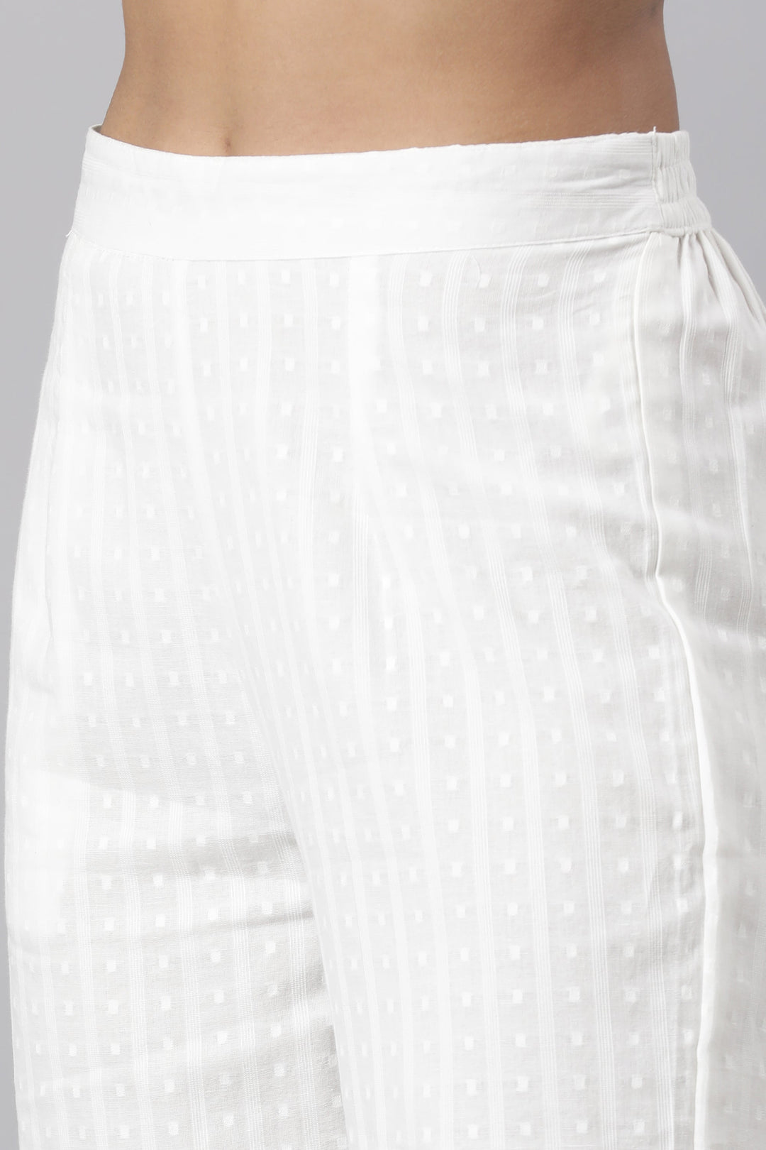 Neerus White cotton embroidered straight suit set - detail view 4
