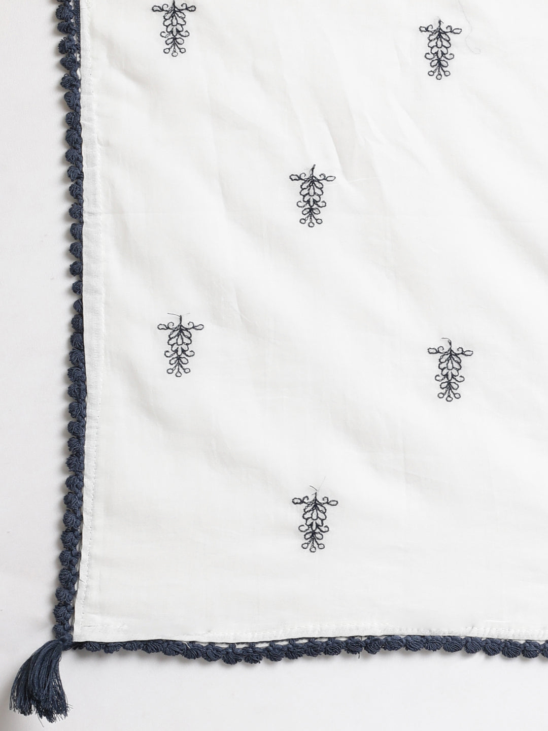 Neerus White cotton embroidered straight suit set - detail view 5
