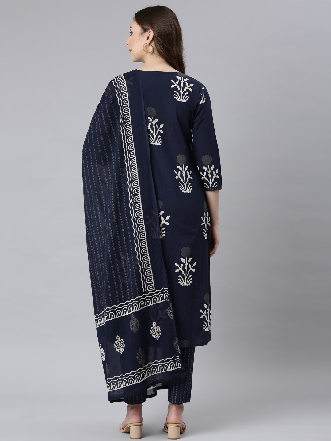 Neerus Blue printed floral straight suit set - detail view 1