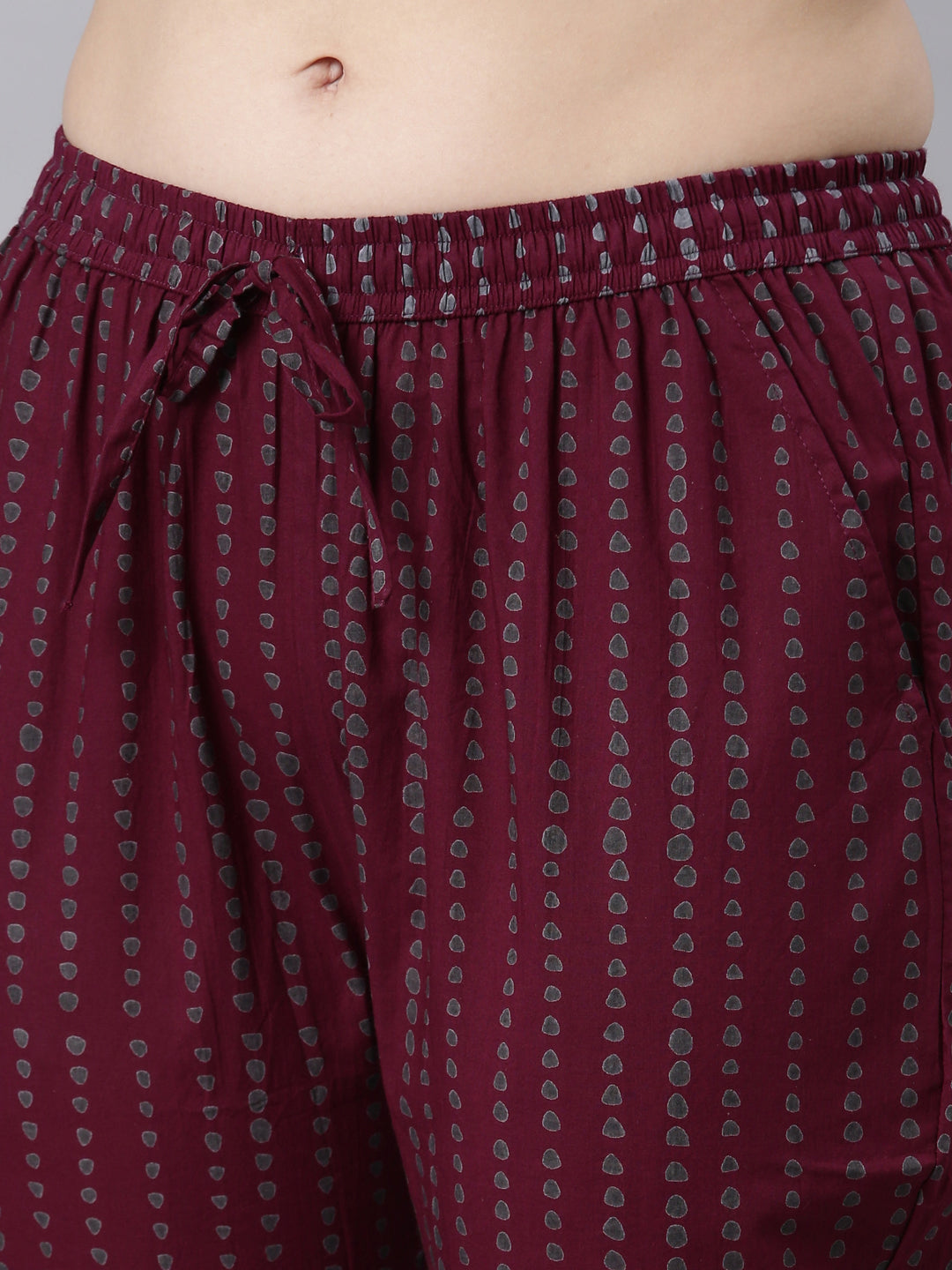 Neerus Maroon floral printed straight suit set - detail view 3